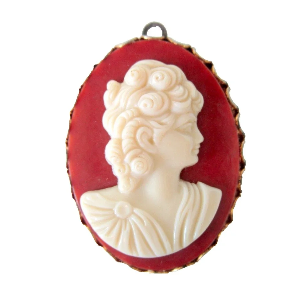 Vintage Cameo Unusual Spinning Double Sided LOOK Pendant Bust Lady Gold Tone